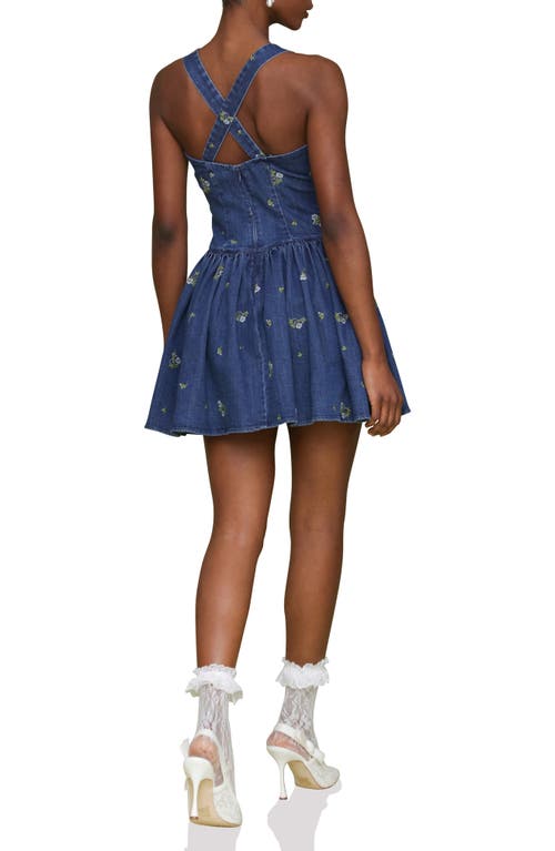 Shop Avec Les Filles Embroidered Denim Romper In Kauri Wash W/ditsy F