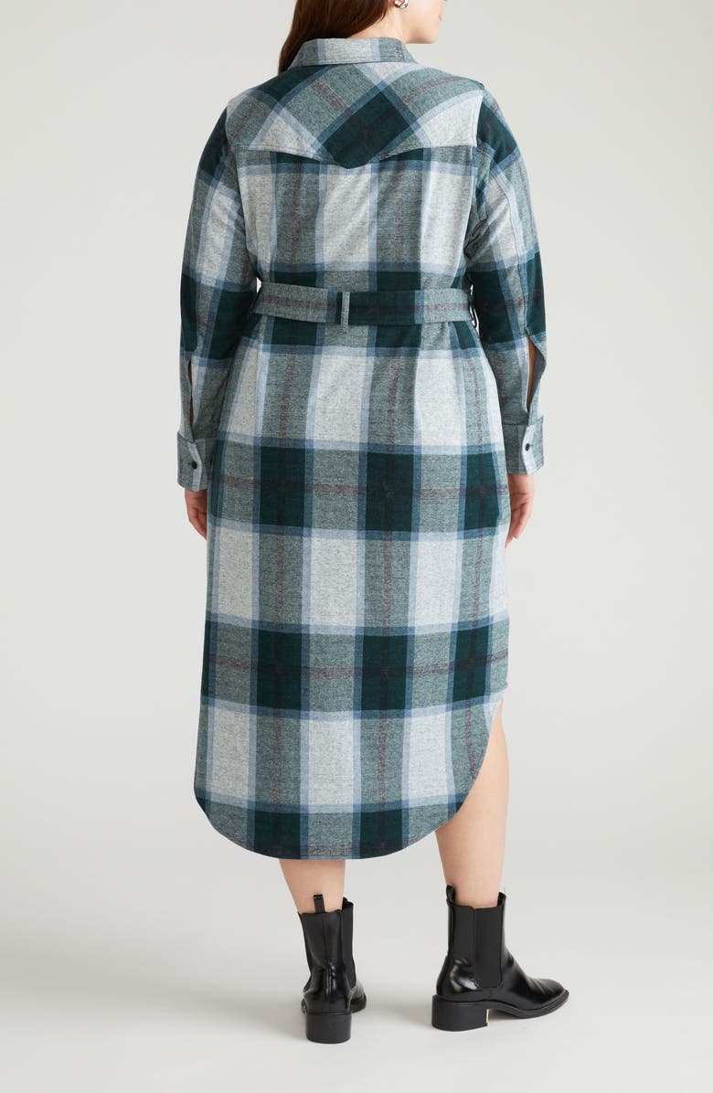 Universal Standard Morgan Long Sleeve Stretch Flannel Midi Shirtdress, Alternate, color, Mate Green Plaid