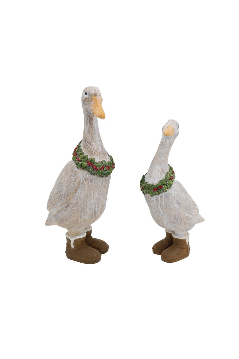 Set of 2 Multicolor Resin Ducks Decorative Figurines for Christmas, Main, color, Beige
