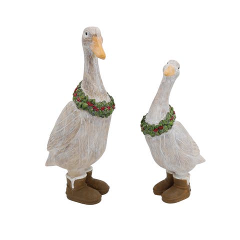 Set of 2 Multicolor Resin Ducks Decorative Figurines for Christmas