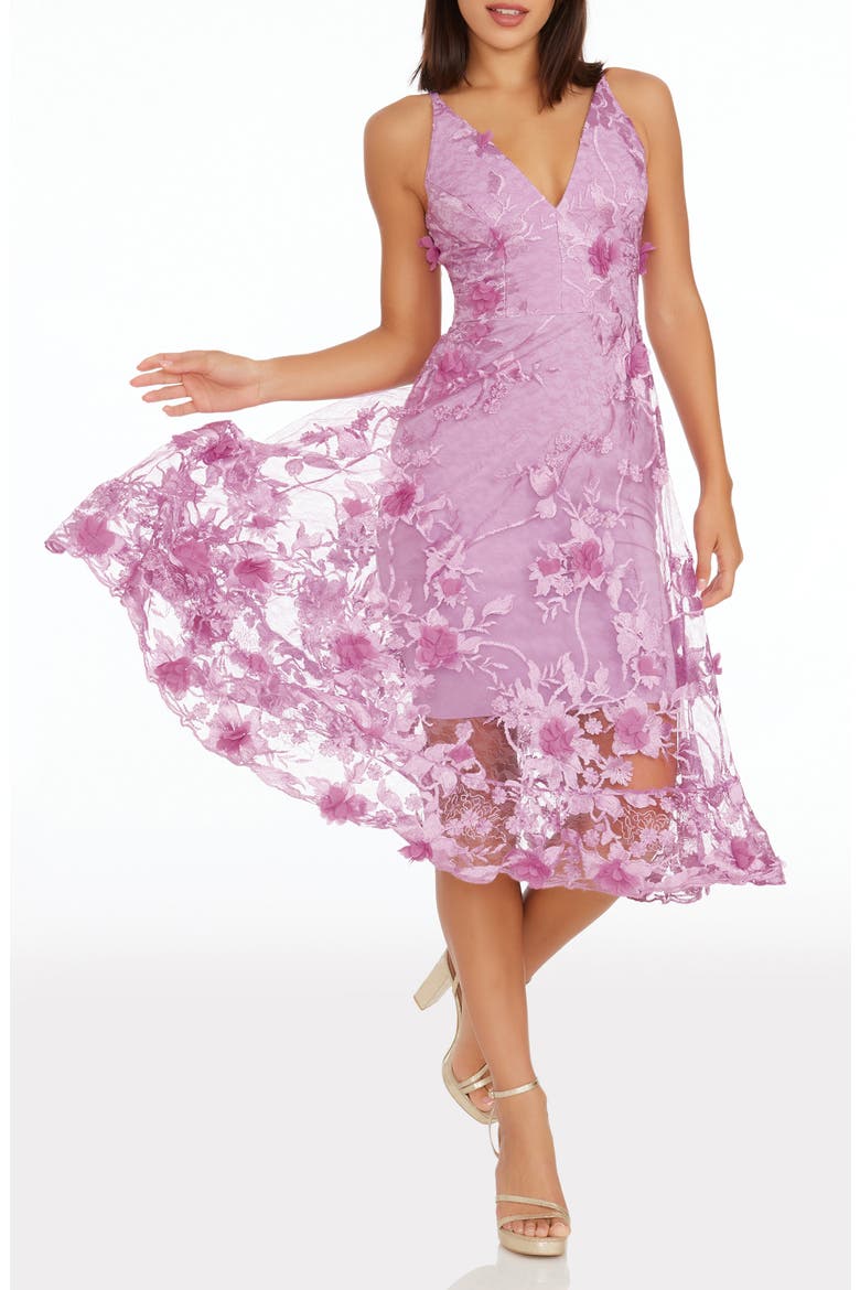 Audrey Embroidered Fit & Flare Dress, Alternate, color, LAVENDER