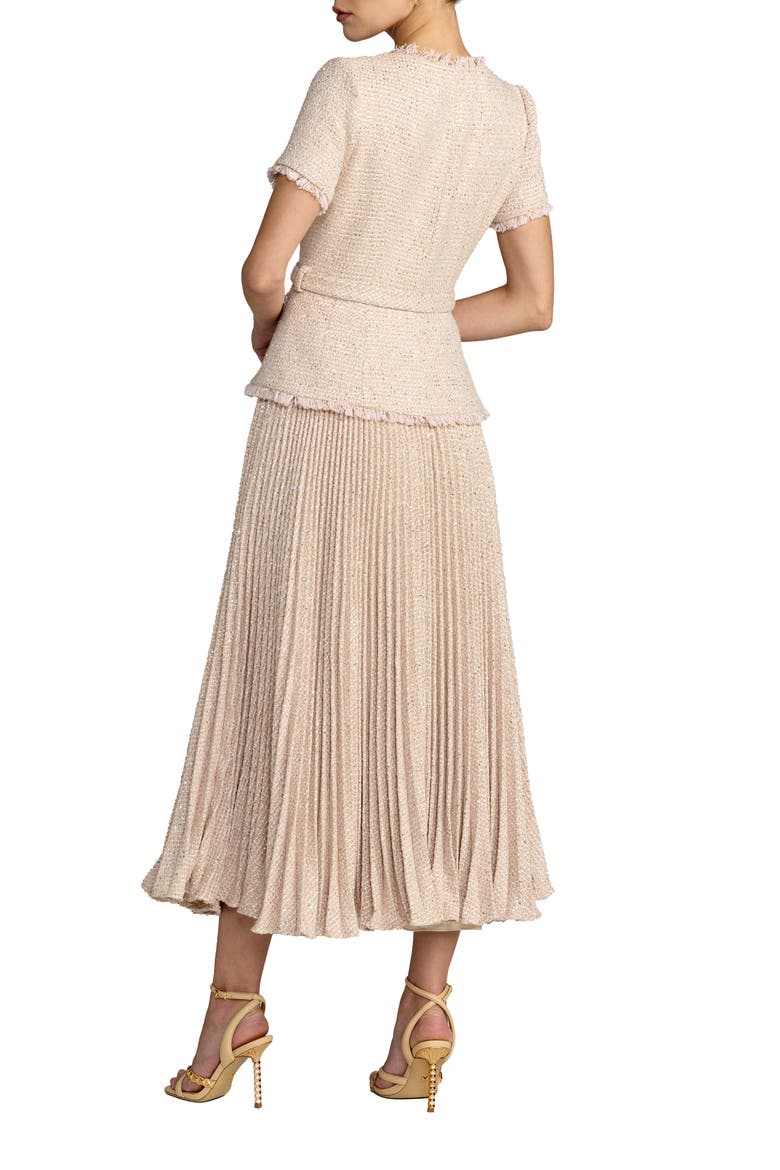 Buttoned Bouclé Pleated Midi Dress, Alternate, color, Blush