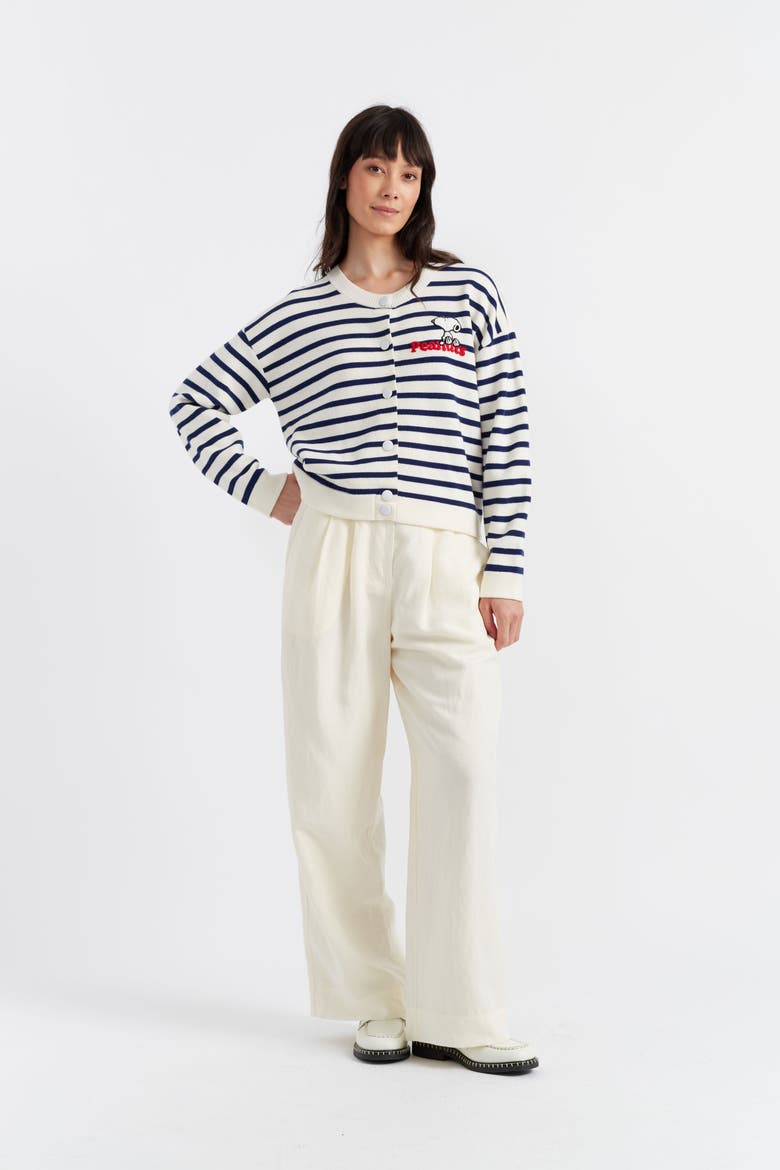 Snoopy Breton Milano Embroidered Merino Wool Cardigan, Alternate, color, Cream/Admiral Blue