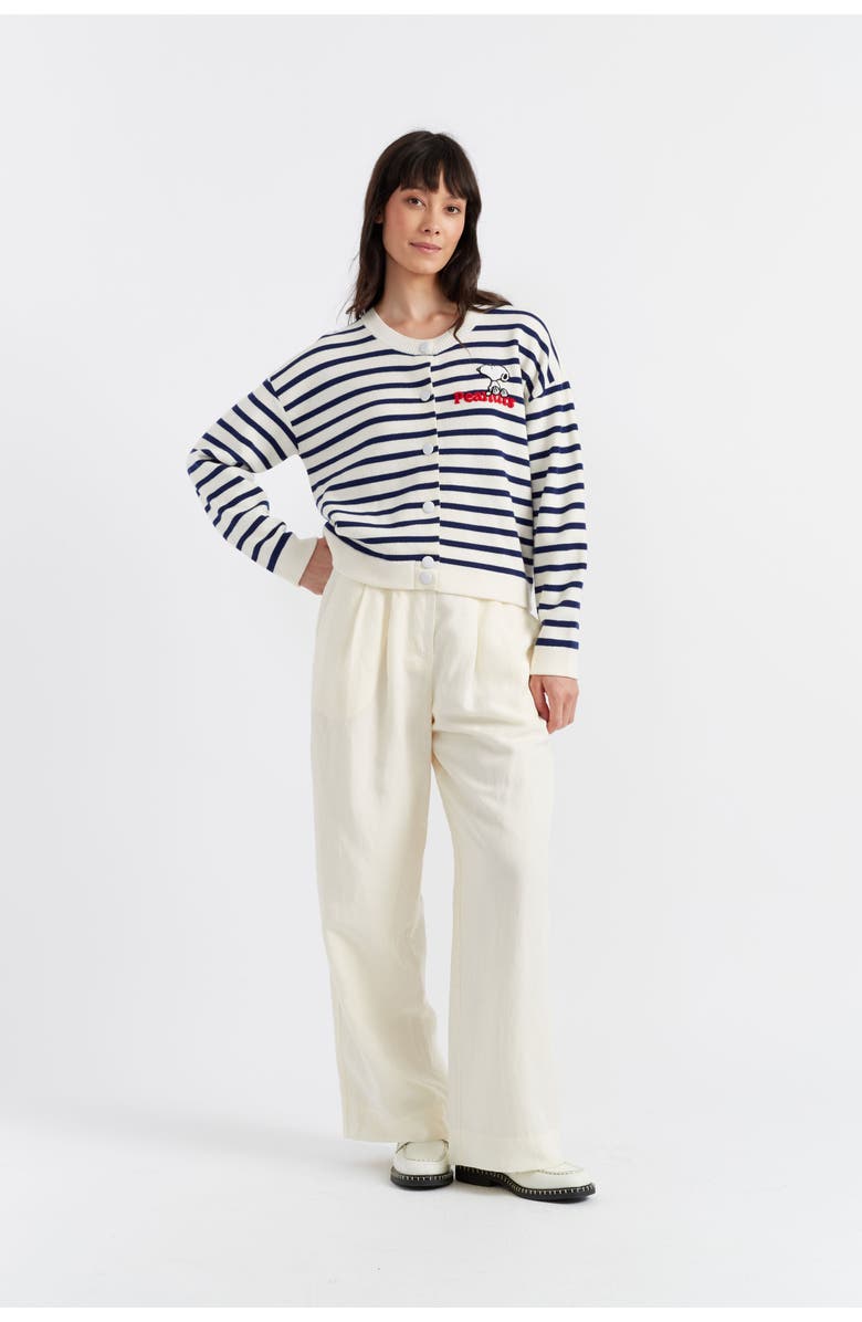 Chinti & Parker Snoopy Breton Milano Embroidered Merino Wool Cardigan, Alternate, color, Cream/Admiral Blue