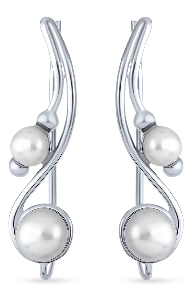 BLING JEWELRY Sterling Silver & Freshwater 5-5.5mm Pearl Ear Climbers, Main, color, 