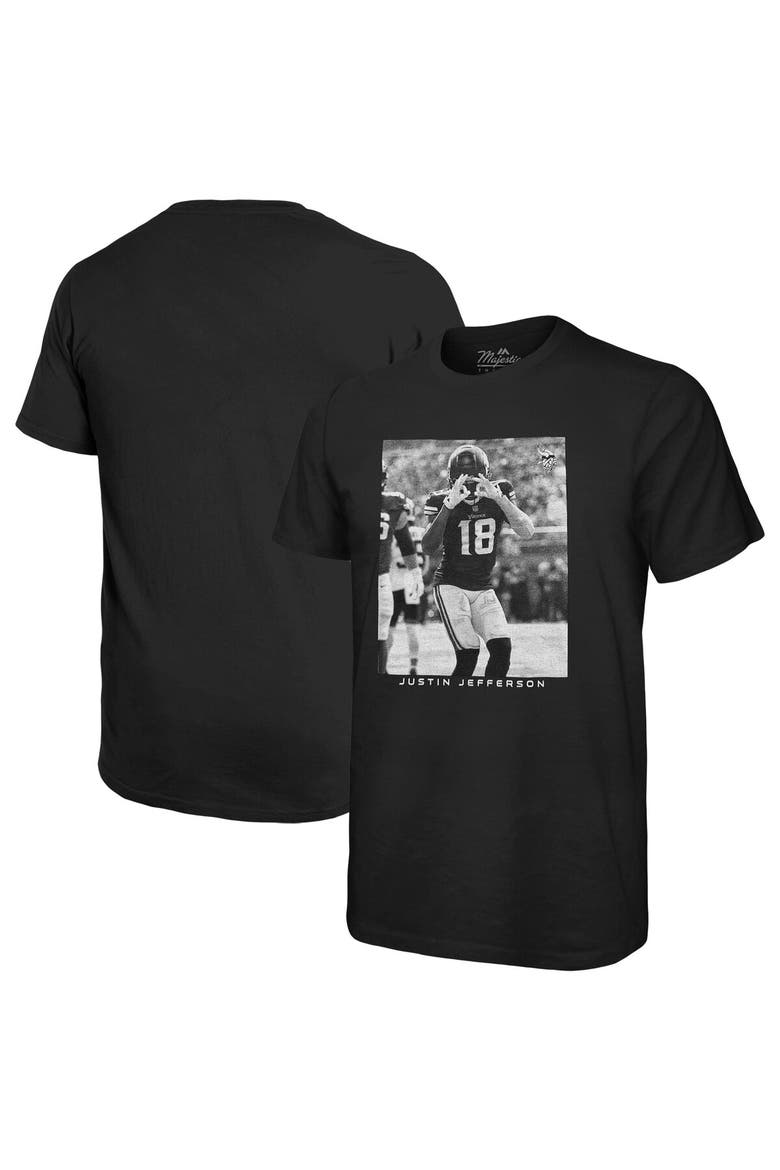 Men's Majestic Threads Justin Jefferson Black Minnesota Vikings Oversized Player Image T-Shirt, Main, color, Black