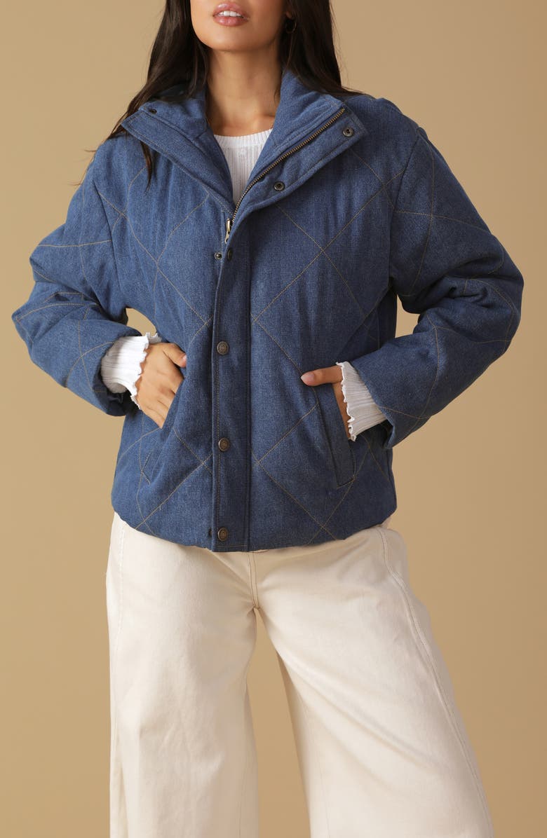 FLYING TOMATO Quilted Denim Jacket, Alternate, color, Medium Indigo