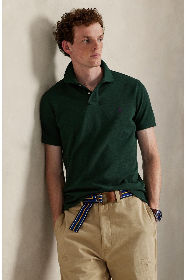 Solid Cotton Polo Shirt, Alternate, color, SCOTCH PINE HEATHER