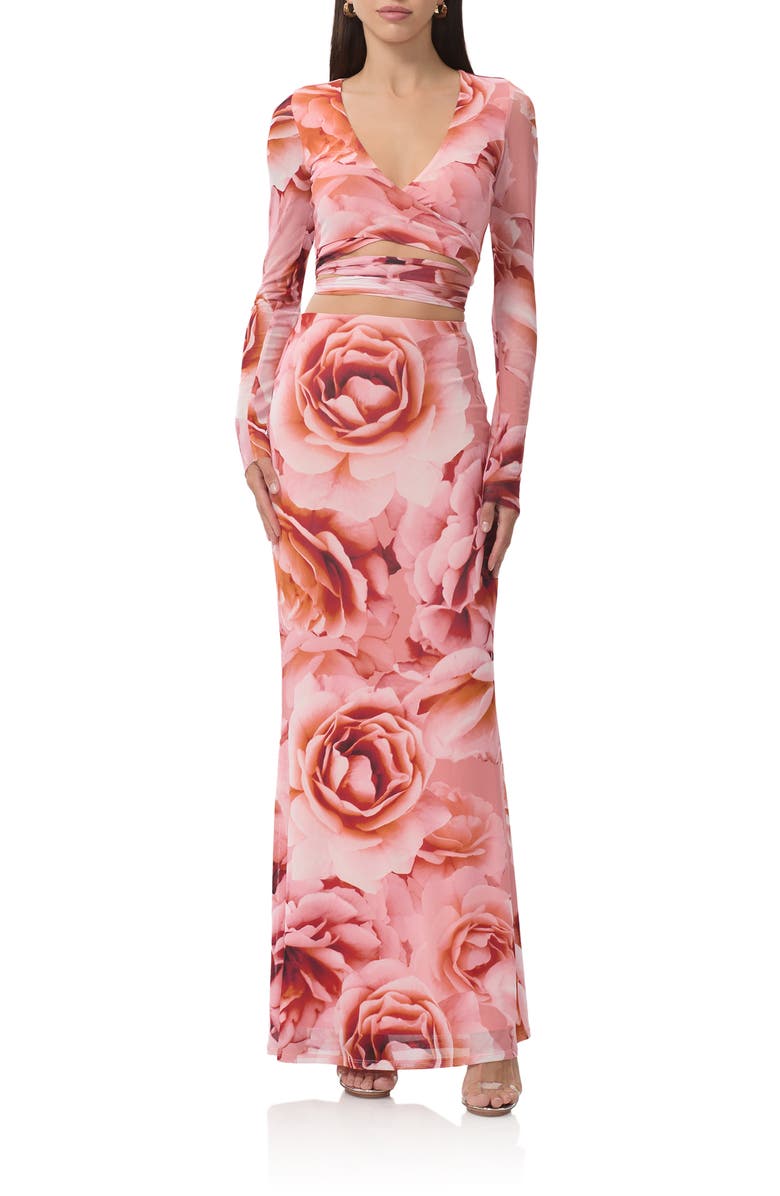 AFRM Tegan Allover Print Mermaid Skirt, Alternate, color, Peach Roses