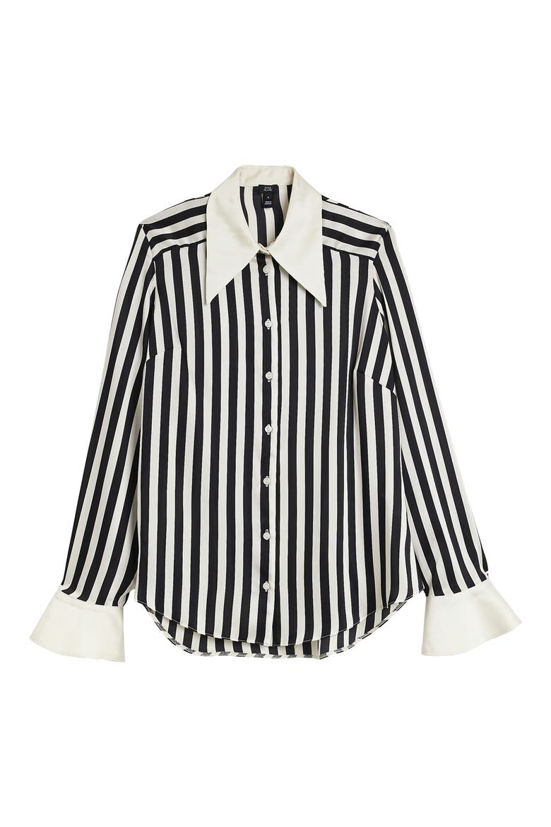 Stripe Satin Button-Up Blouse, Alternate, color, BLACK