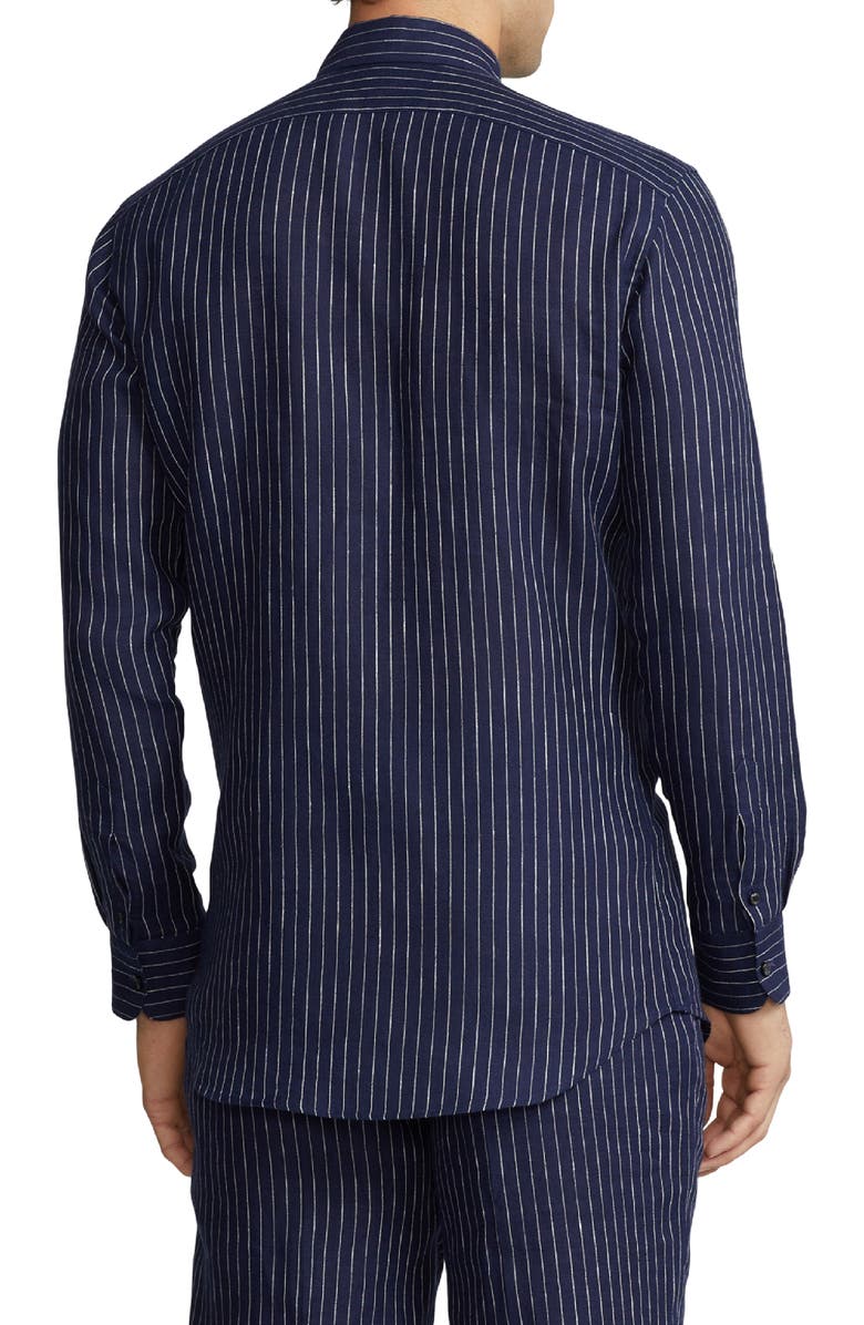 Ralph Lauren Purple Label Norfolk Pinstripe Linen Button-Up Shirt, Alternate, color, 