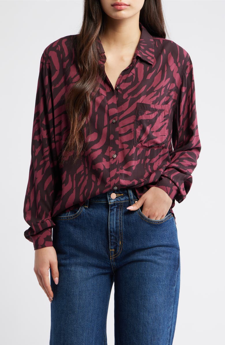 Rails Josephine Print Button-Up Shirt, Main, color, Oxblood Tiger Stripe