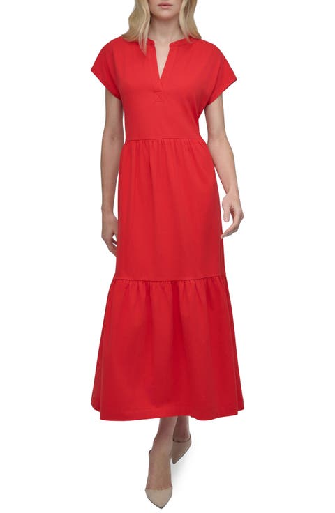 Tiered Stretch Cotton Maxi Dress
