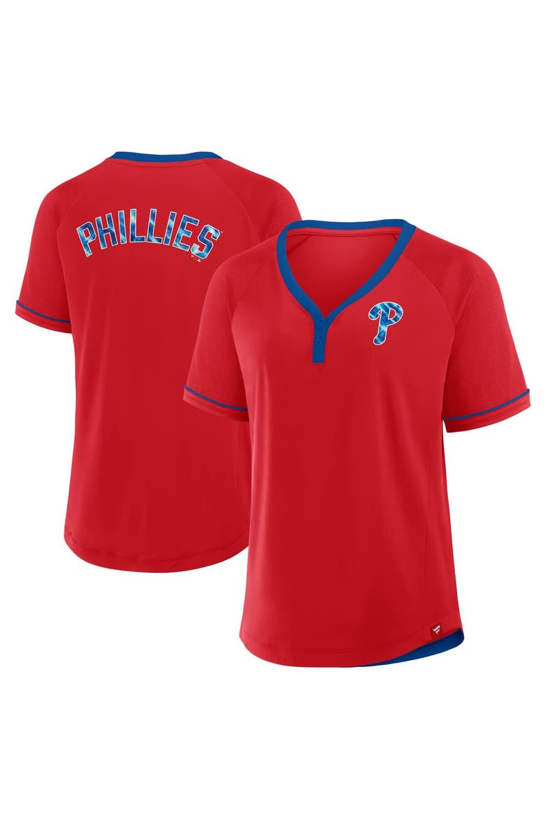 Women's Fanatics Red Philadelphia Phillies League Diva Star Raglan V-Neck T-Shirt, Alternate, color, Red