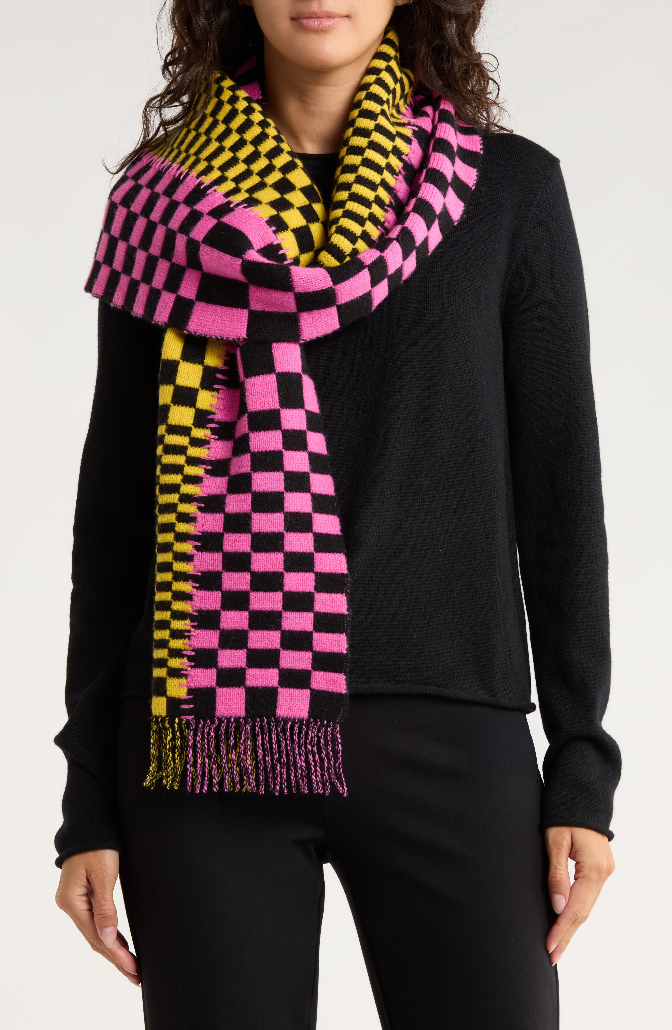 G/fore Checkered Wool Scarf In Cyber/ Knoc