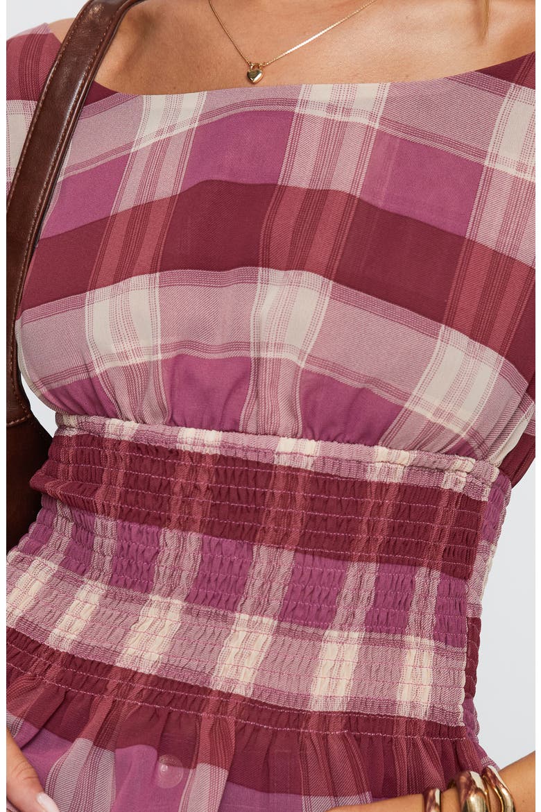 Honey Plaid Smocked Waist Peplum Top, Alternate, color, PINK CHECK