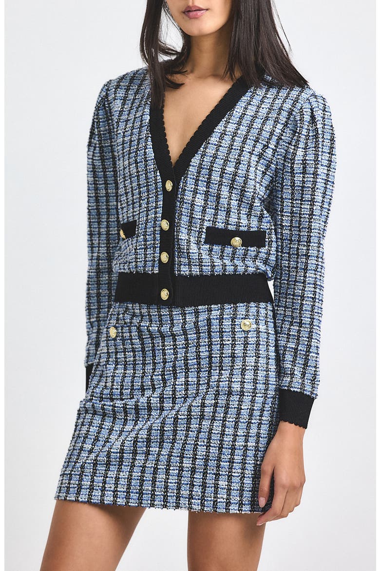 Metallic Tweed Knit Cardigan, Main, color, BLUE MULTI