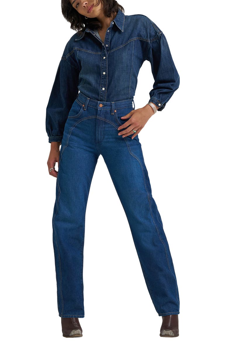 Wrangler High Waist Ankle Barrel Jeans, Alternate, color, Rustlers Retreat