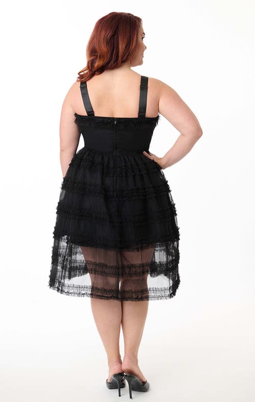 Unique Vintage Plus Size Tiered Sheer Swing Dress In Black