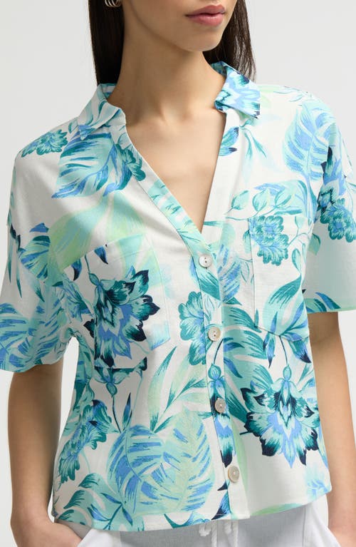 Nvlt Crop Button-up Camp Shirt In Tropical Blue