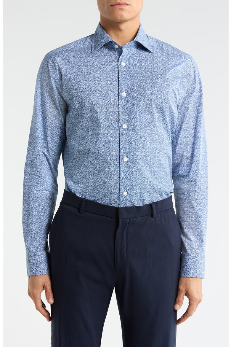 Marquis Floral Print Stretch Cotton Button-Up Shirt, Main, color, NAVY