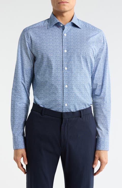 Marqius Floral Print Stretch Cotton Button-Up Shirt