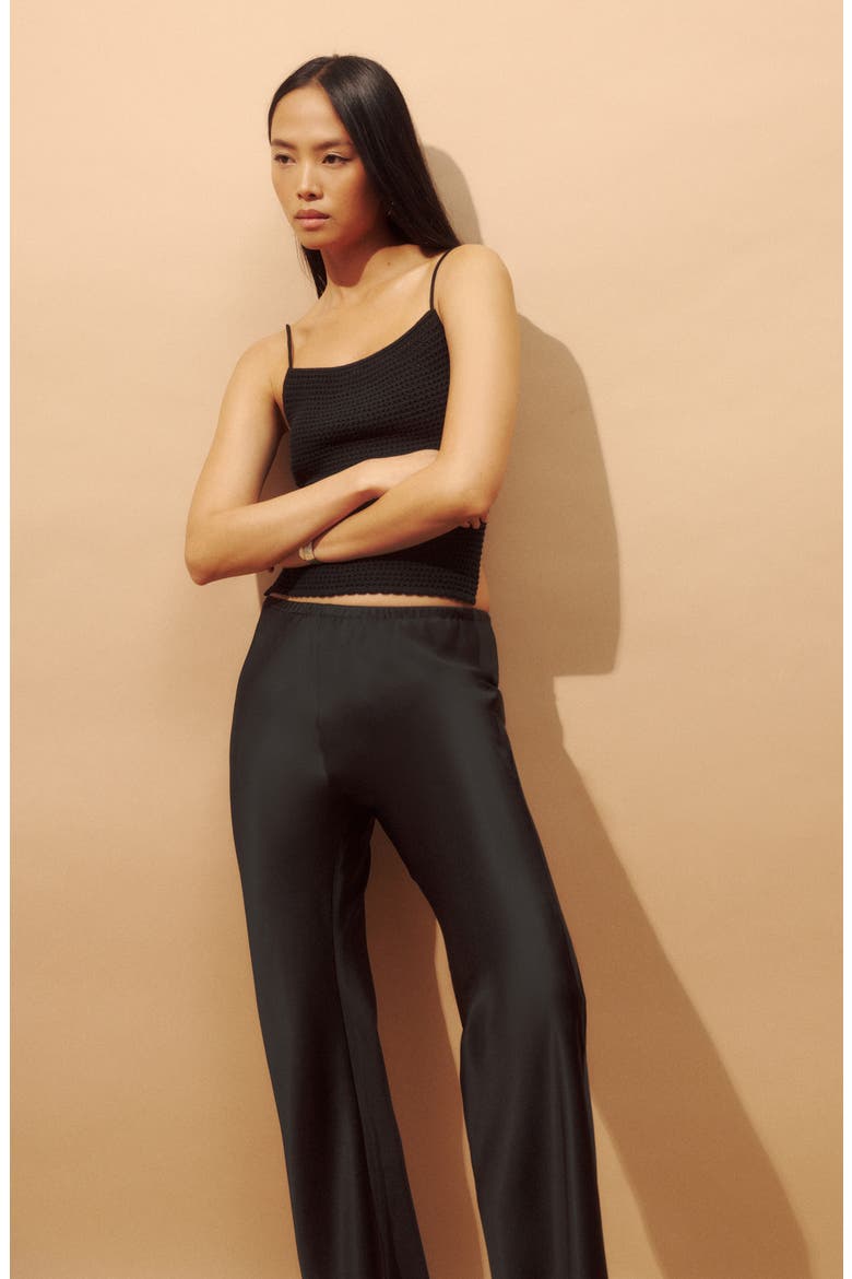Gale High Waist Satin Pants, Alternate, color, BLACK