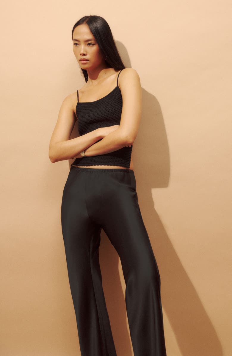 Reformation Gale High Waist Satin Pants, Alternate, color, Black
