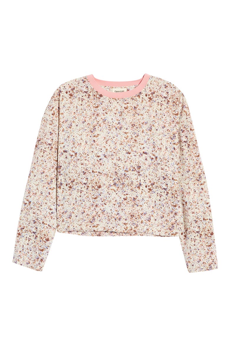 Contrast Crewneck Top, Alternate, color, IVORY MULTI FLOWER FIELDS