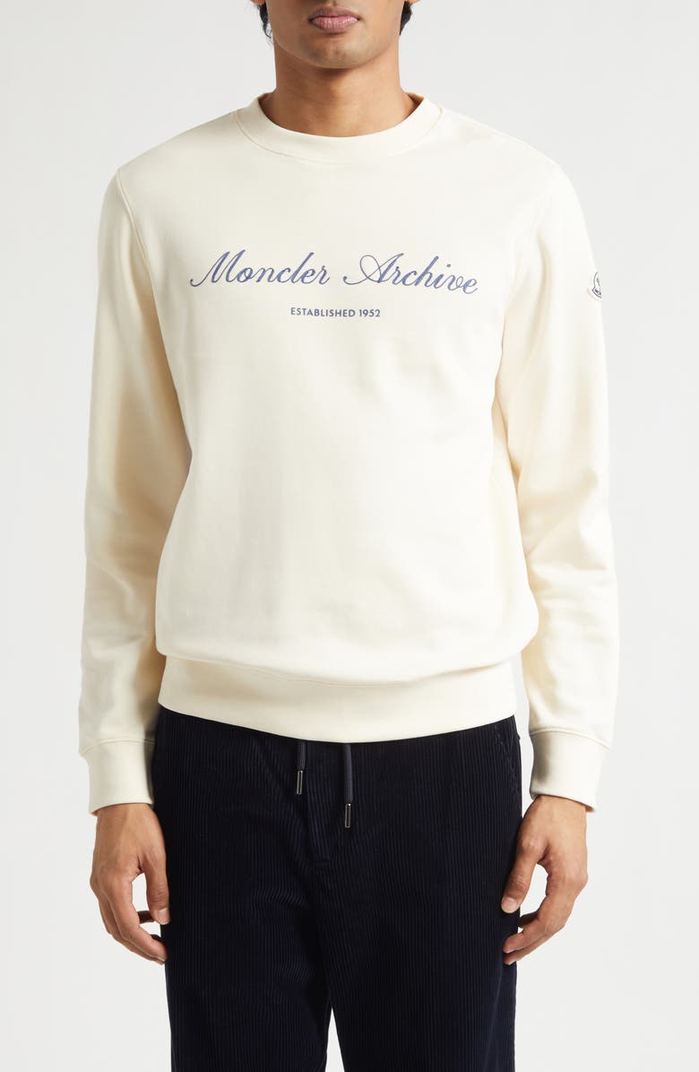 Moncler Cotton Blend Crewneck Sweatshirt, Main, color, Ivory