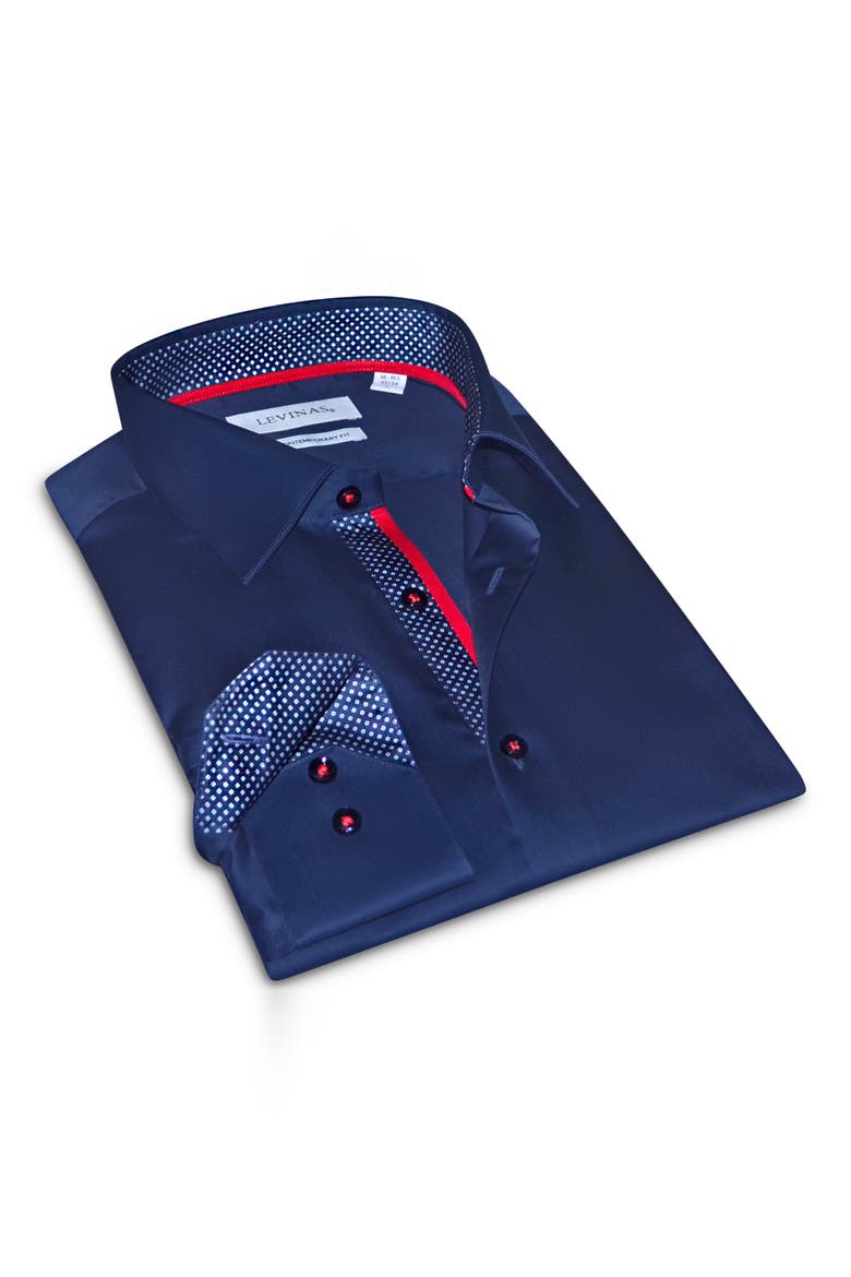 Contemporary Fit Solid Cotton Dress Shirt, Main, color, NAVY