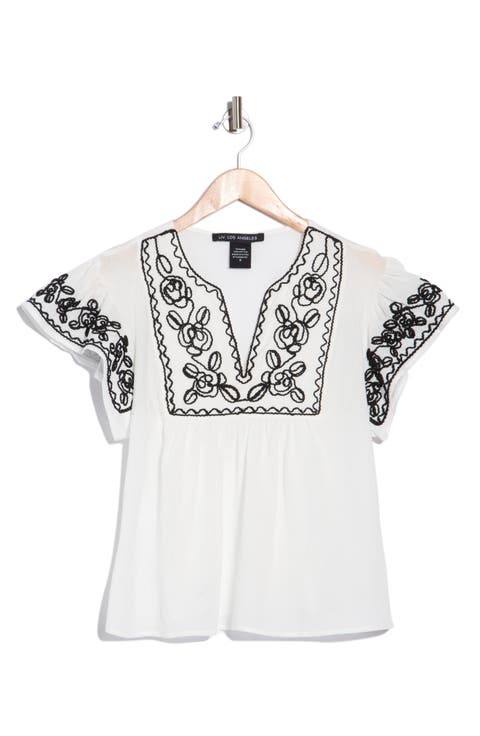 Soutache Trim Top with Flutter Sleeves