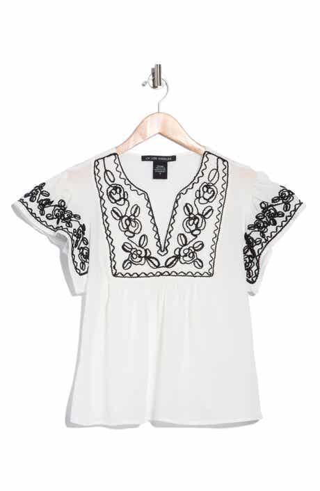 Soutache Trim Top with Flutter Sleeves