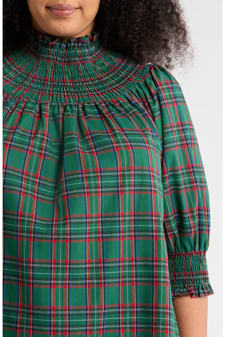 Jace Plaid Smocked Cotton Top, Alternate, color, GREEN-MULTI