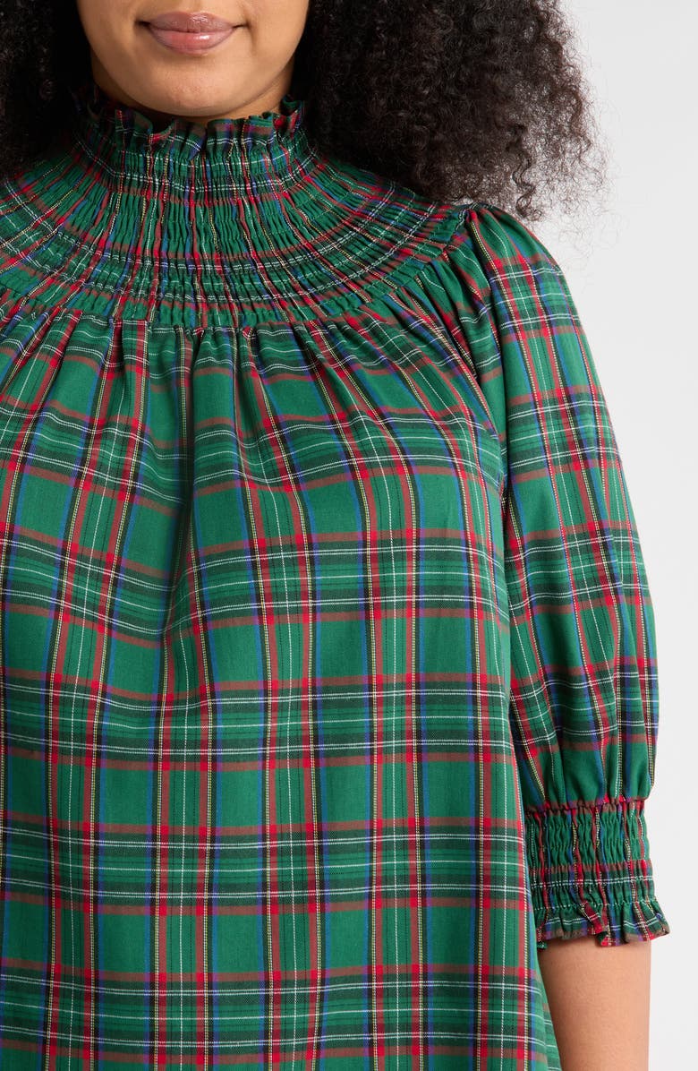 SUGARLIPS Jace Plaid Smocked Cotton Top, Alternate, color, Green-Multi