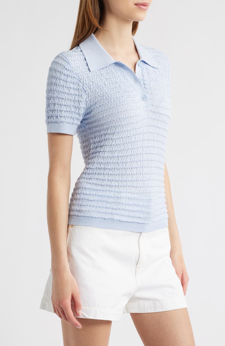 FRAME The Smock Silk & Cotton Polo Sweater, Alternate, color, Light Chambray