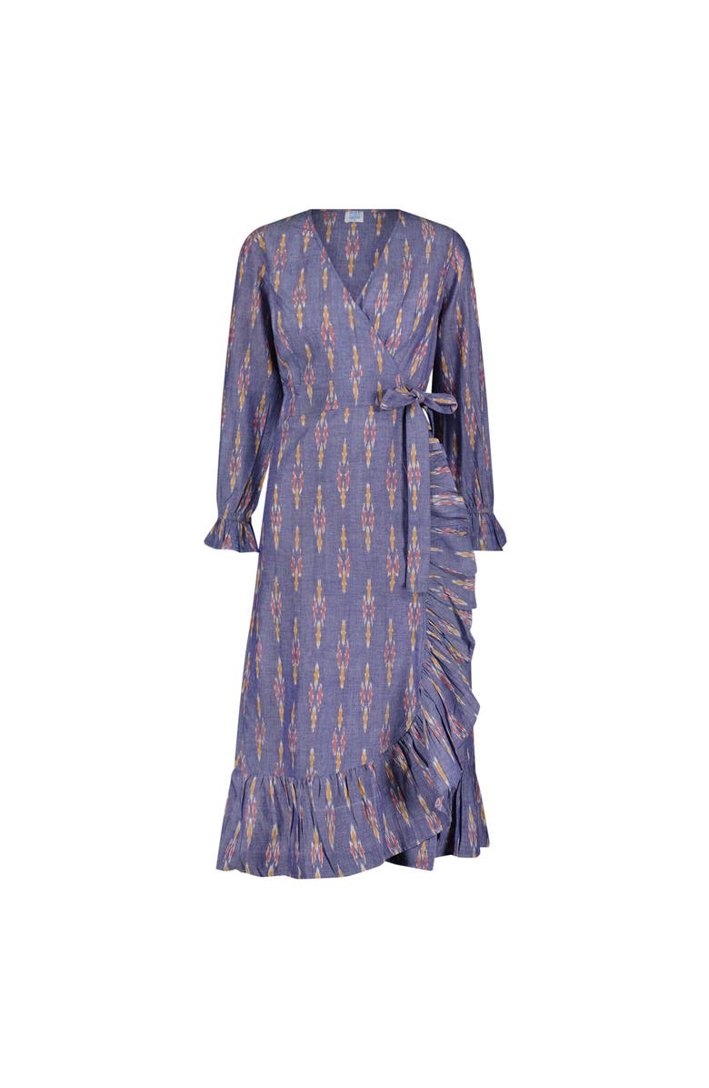 Mer St. Barth Genevieve Womens Ruffle Wrap Dress Chambray Ikat, Main, color, Blue