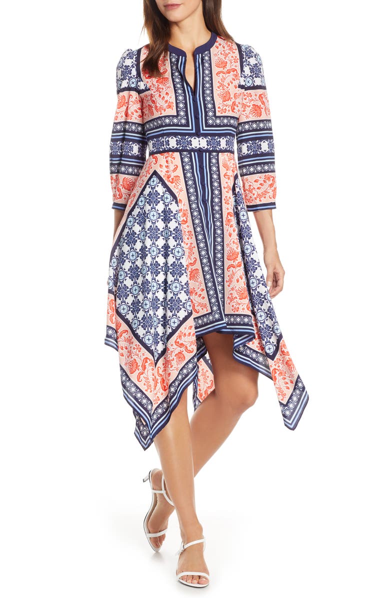 Eliza J Bandana Print Handkerchief Hem Dress, Main, color, 
