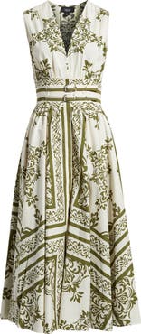 CeCe Sleeveless Belted Cotton Midi Dress