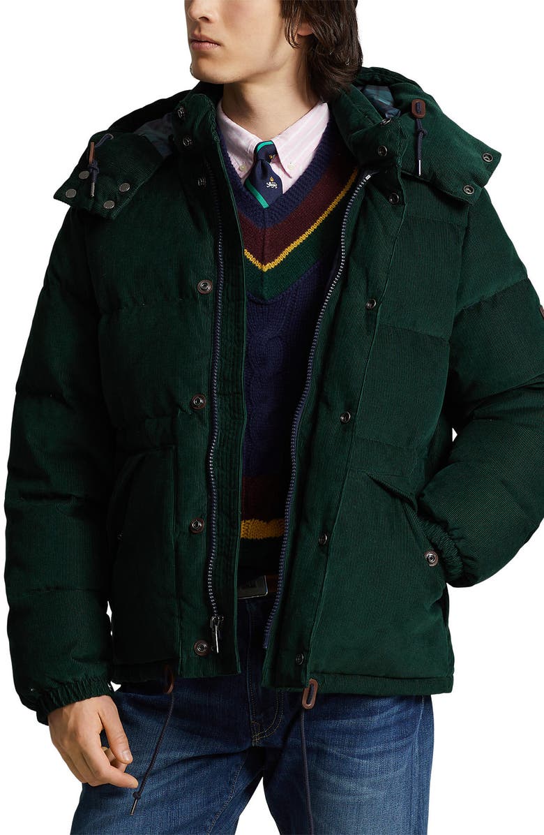 Polo Ralph Lauren Corduroy Boulder Down Jacket, Main, color, College Green