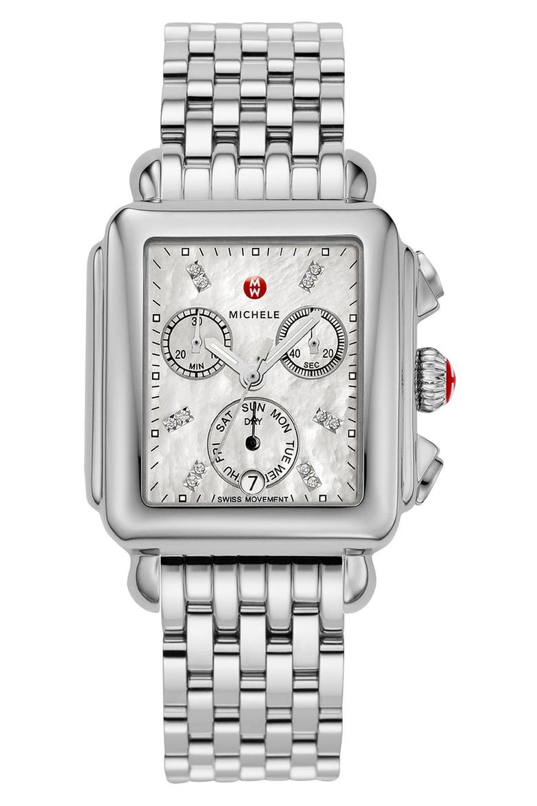 Deco Diamond Dial Watch Case, 33mm x 35mm, Alternate, color, SILVER