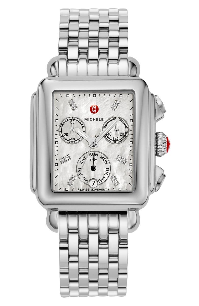 MICHELE Deco Diamond Dial Watch Case, 33mm x 35mm, Alternate, color,