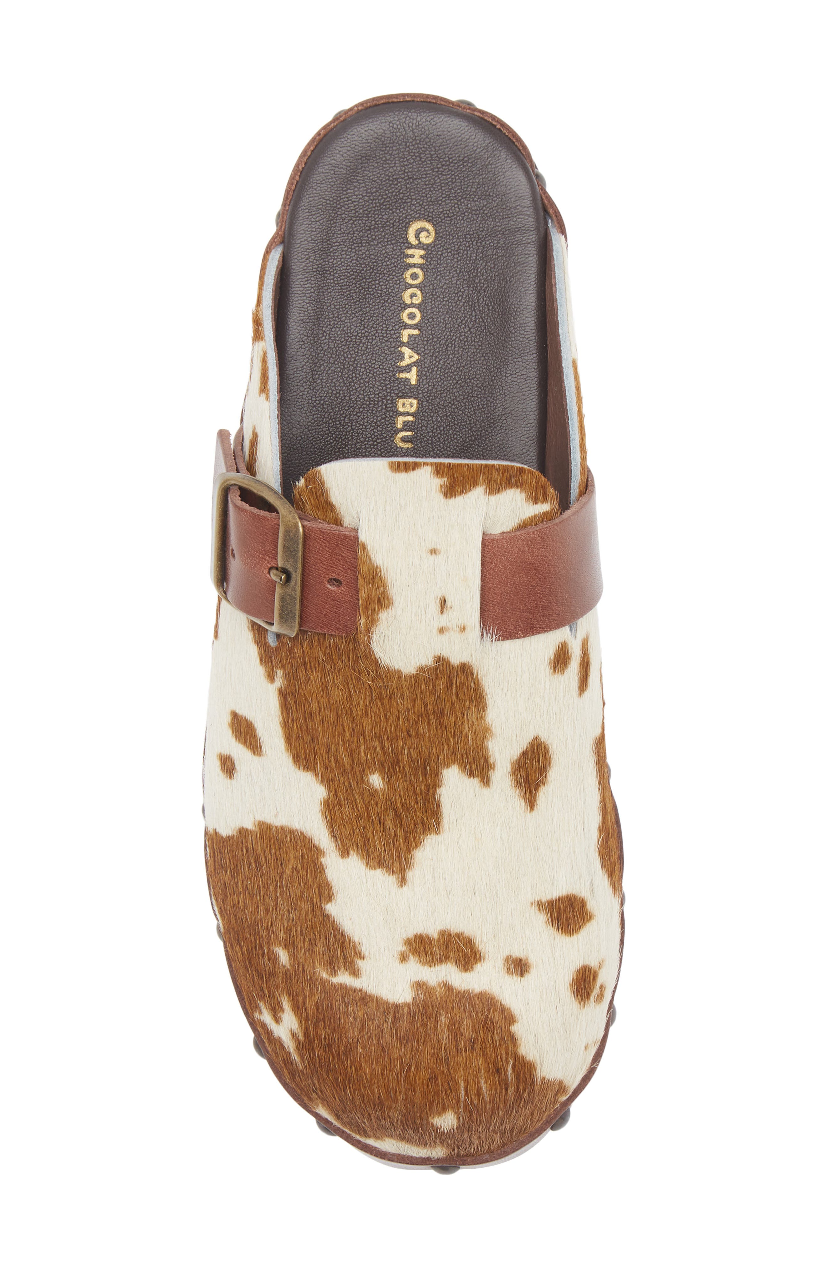 Chocolat Blu Yuna Genuine Calf Hair Clog, Alternate, color, Cow Print Calf Hair