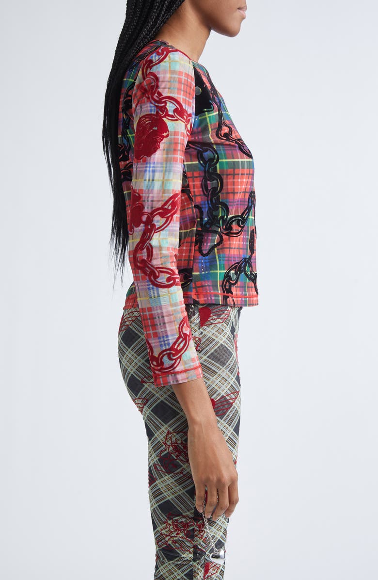 Chopova Lowena Lady Chain Flocked Mesh Top, Alternate, color, Black Multi