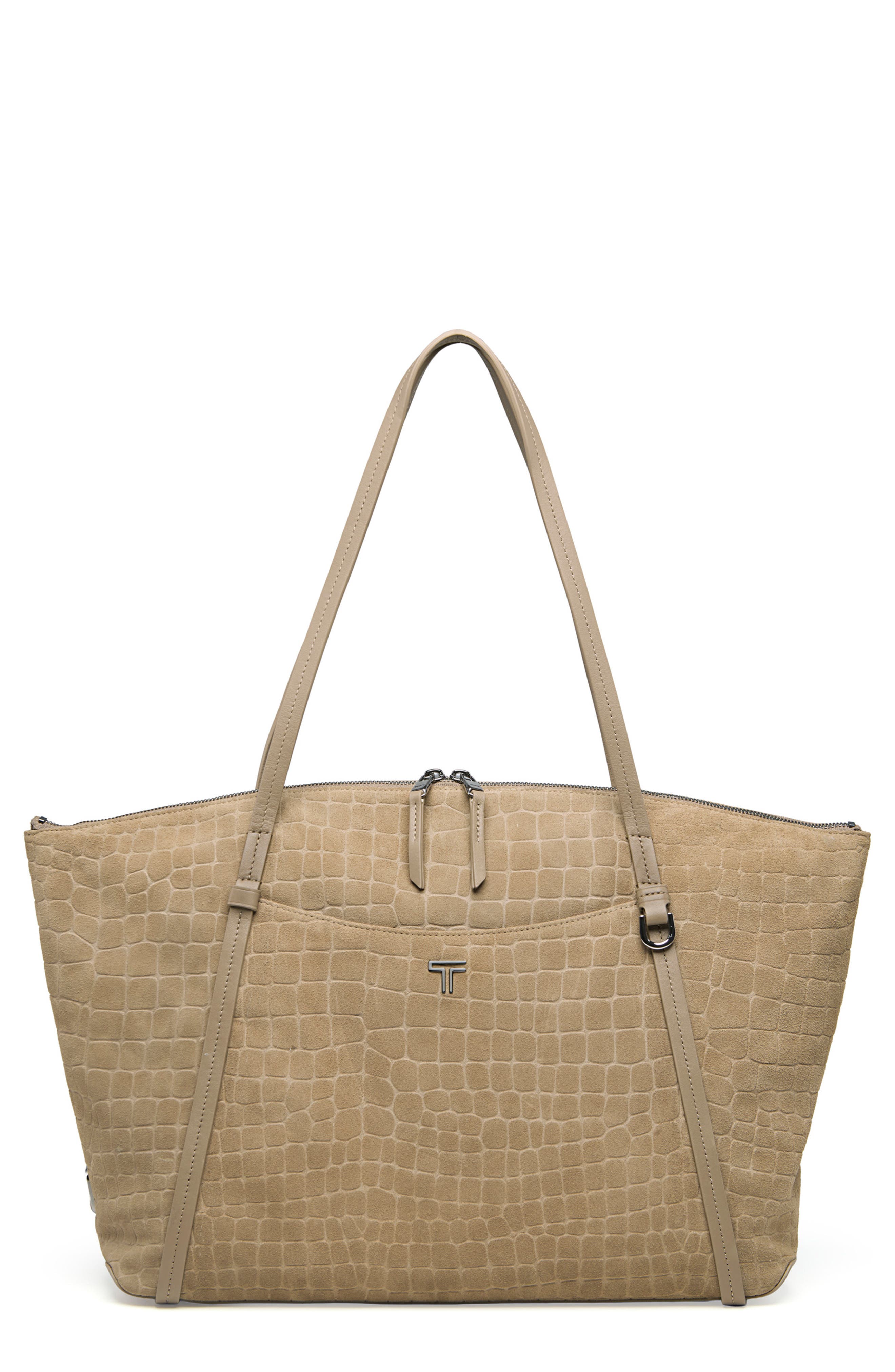 Q Leather Tote, Main, color, WHEAT CROC SUEDE