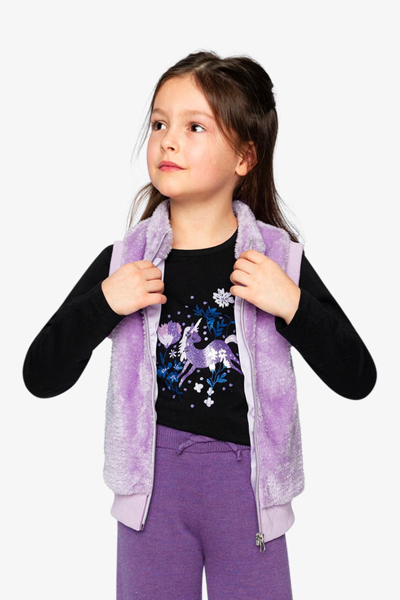 Faux Fur Zip Front Sleeveless Vest, Alternate, color, Violet