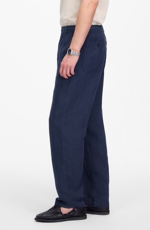 Madewell Elastic Waist Straight Leg Linen Pants In Dark Indigo