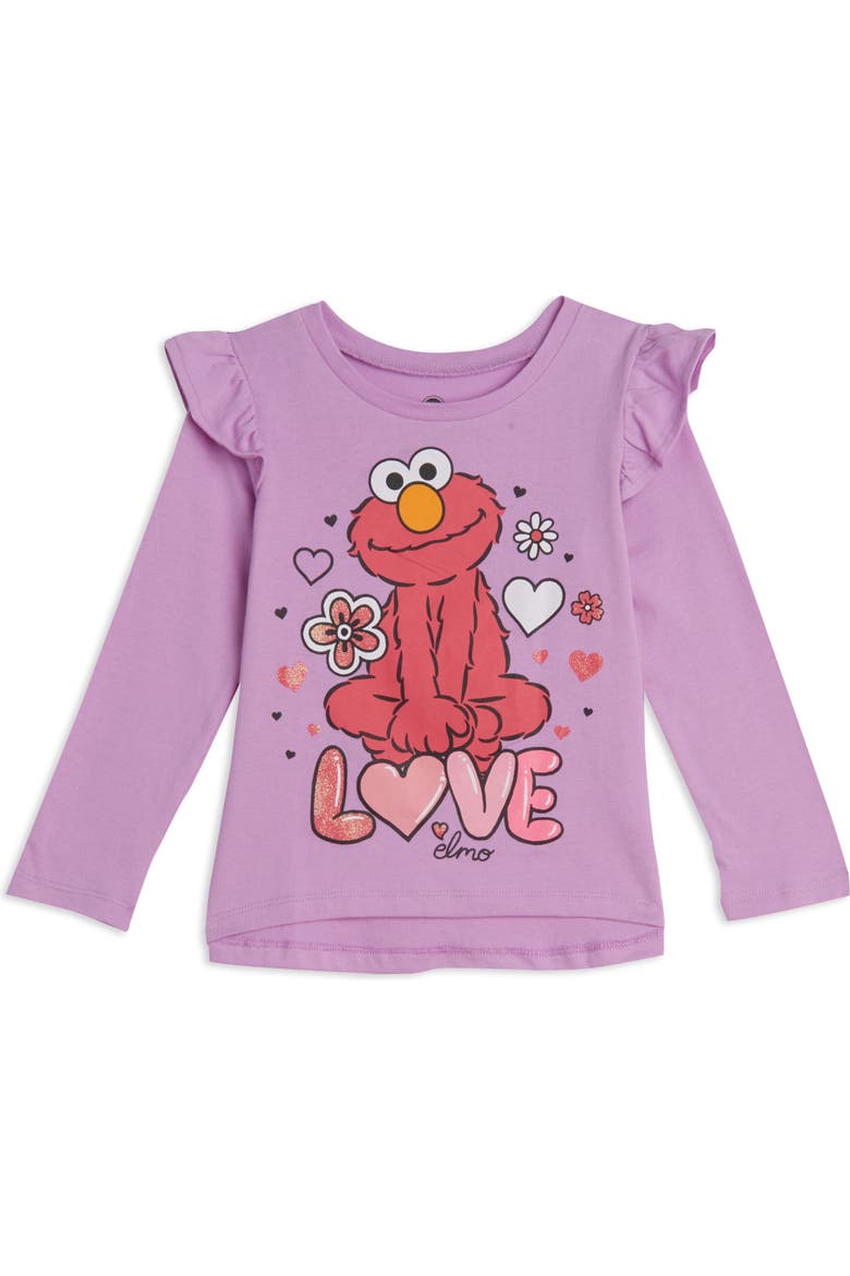 2-Pack Long Sleeve Ruffle T-Shirts, Alternate, color, Elmo Red Purple