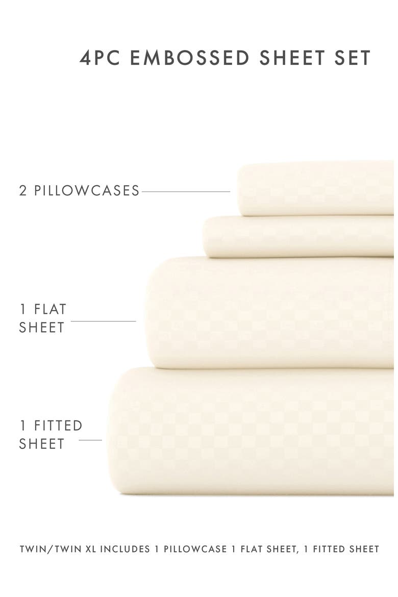 HOME SPUN Premium Checkered Embossed 4-Piece Bed Sheet Set, Alternate, color, IVORY