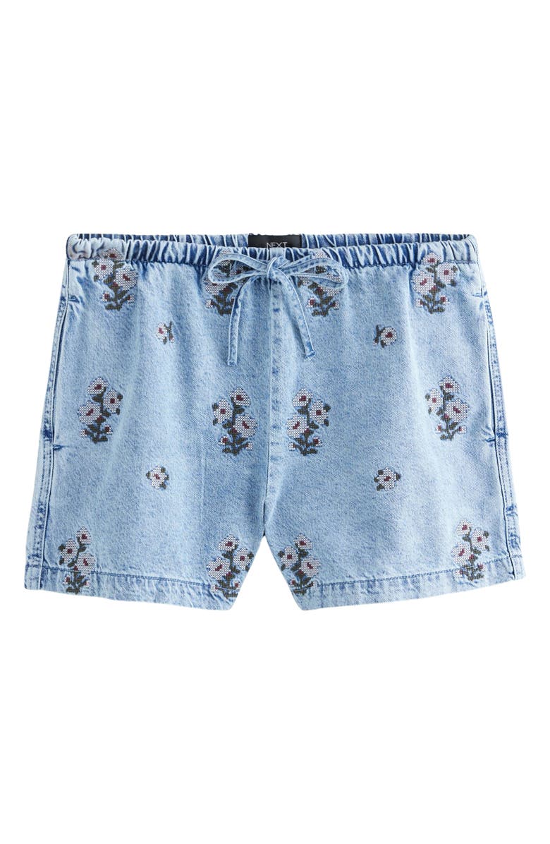 NEXT Embroidered Tie Waist Denim Shorts, Alternate, color,